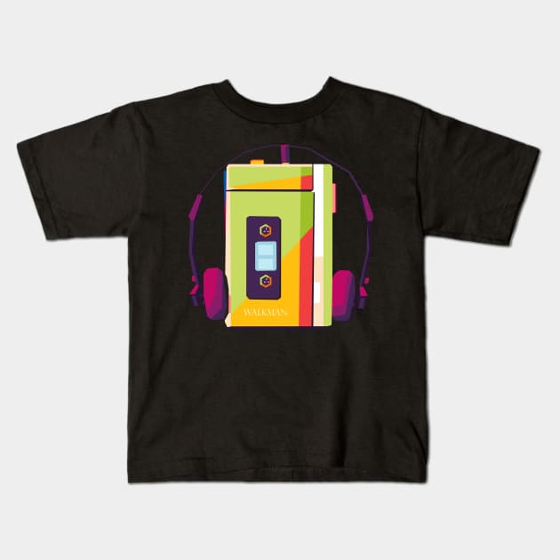 walkman retro pop art Kids T-Shirt by cool pop art house